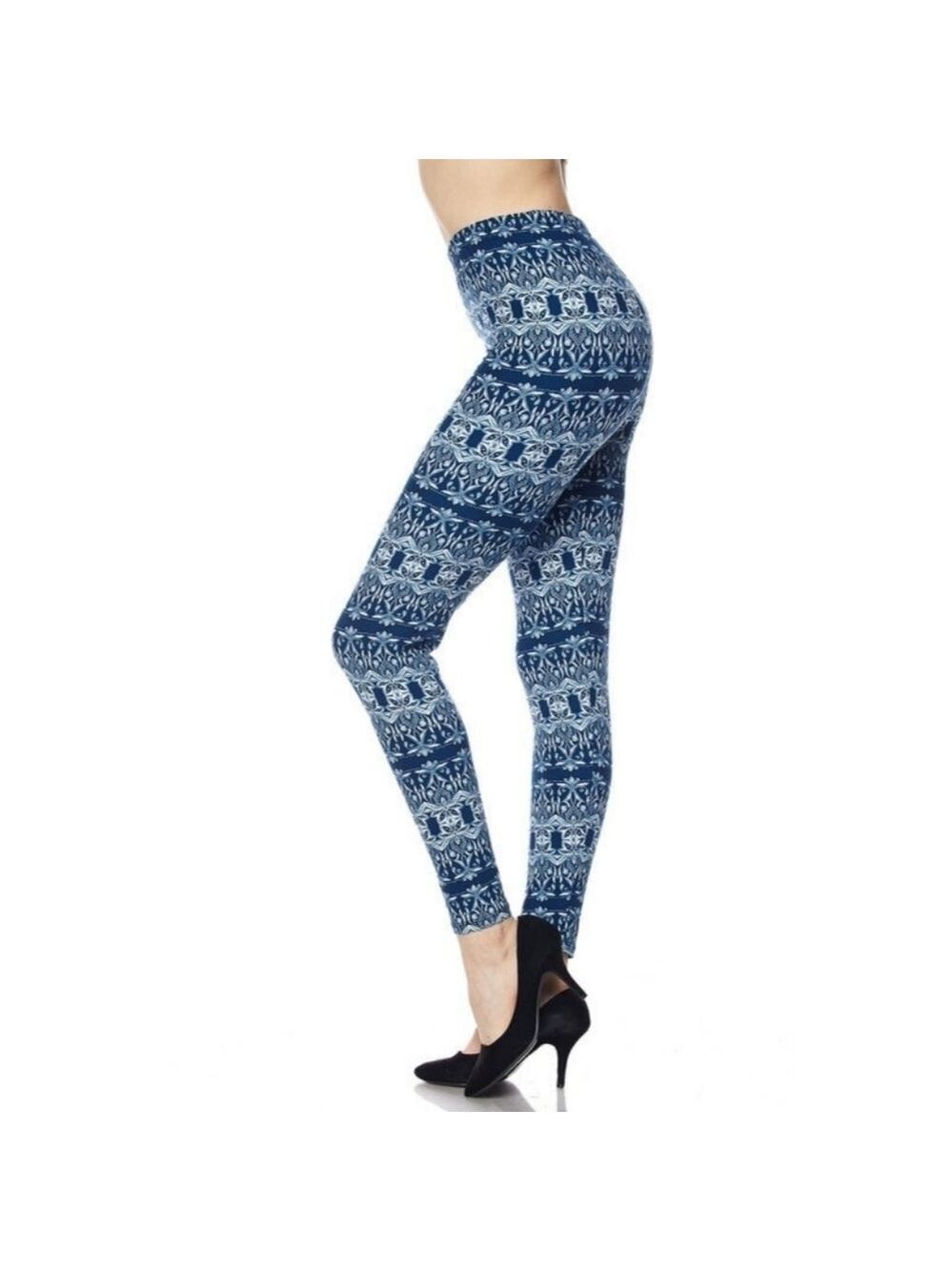 LEGGINGS DEPOT Blue Abstract Full Length Leggings Size 10 NWT